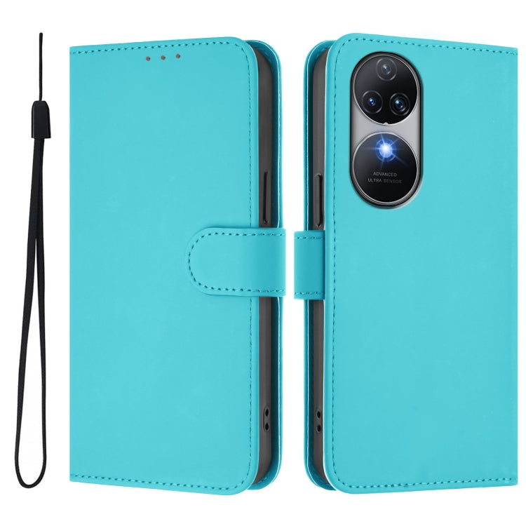 For Oukitel C38 Skin Feel Solid Color Leather Phone Case with Lanyard