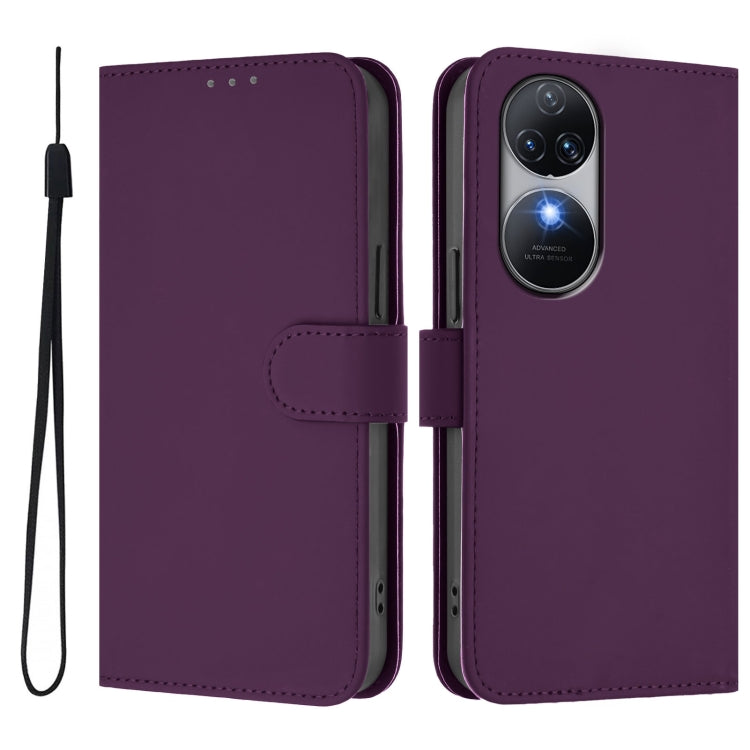 For Oukitel C38 Skin Feel Solid Color Leather Phone Case with Lanyard