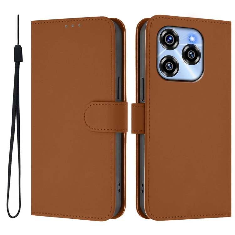 For Oukitel C50 Skin Feel Solid Color Leather Phone Case with Lanyard
