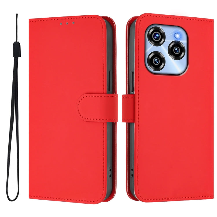For Oukitel C50 Skin Feel Solid Color Leather Phone Case with Lanyard
