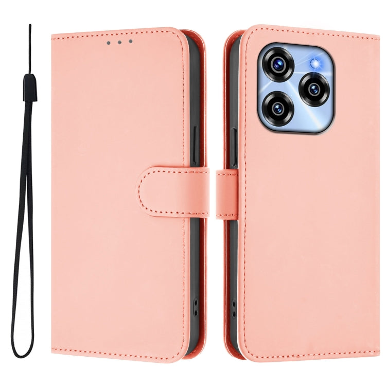 For Oukitel C50 Skin Feel Solid Color Leather Phone Case with Lanyard