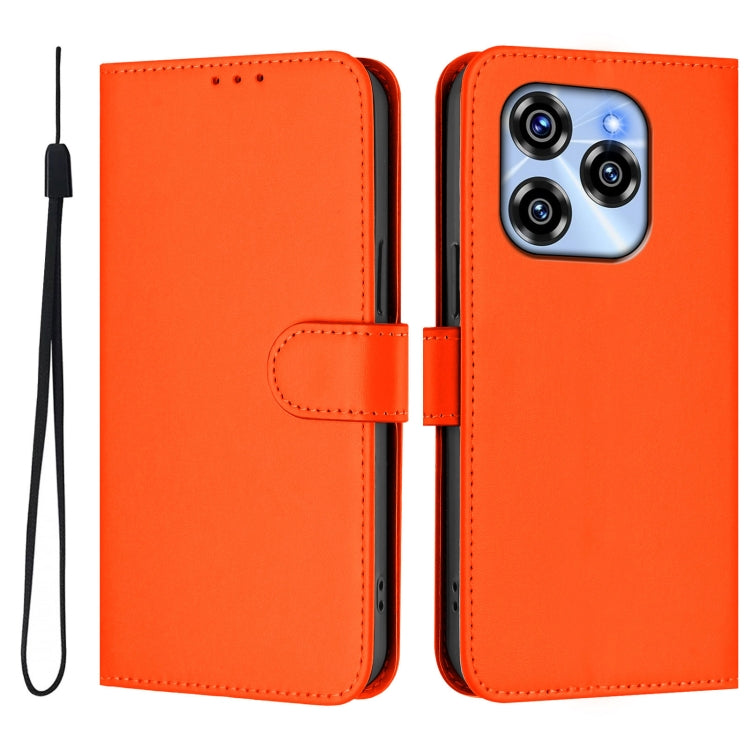 For Oukitel C50 Skin Feel Solid Color Leather Phone Case with Lanyard