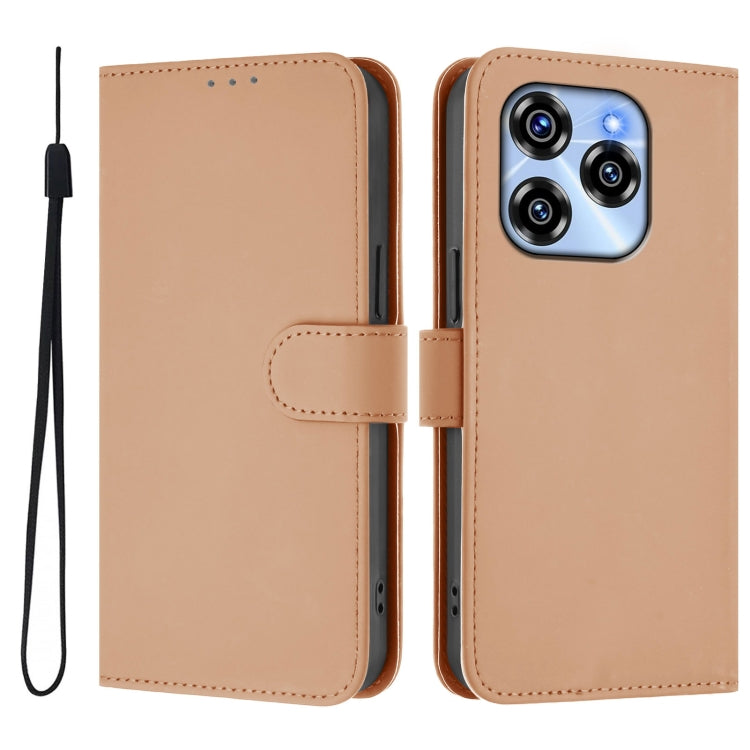 For Oukitel C50 Skin Feel Solid Color Leather Phone Case with Lanyard