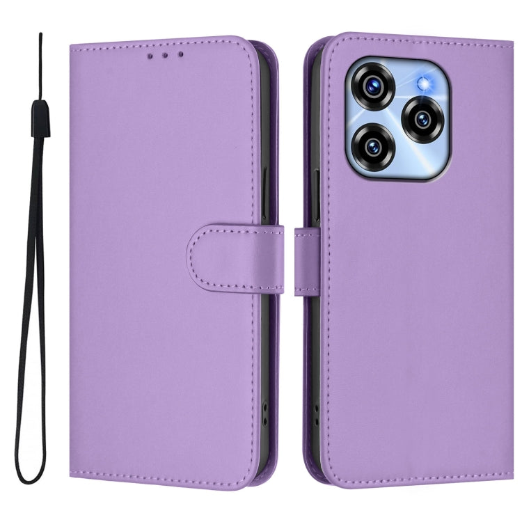 For Oukitel C50 Skin Feel Solid Color Leather Phone Case with Lanyard