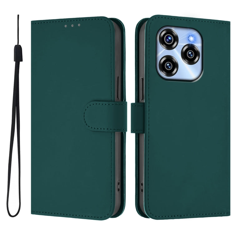 For Oukitel C50 Skin Feel Solid Color Leather Phone Case with Lanyard