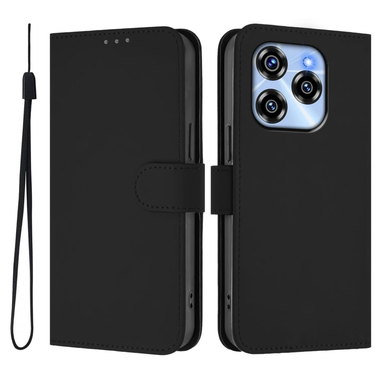 For Oukitel C50 Skin Feel Solid Color Leather Phone Case with Lanyard
