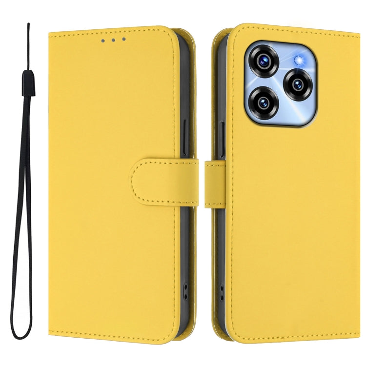 For Oukitel C50 Skin Feel Solid Color Leather Phone Case with Lanyard