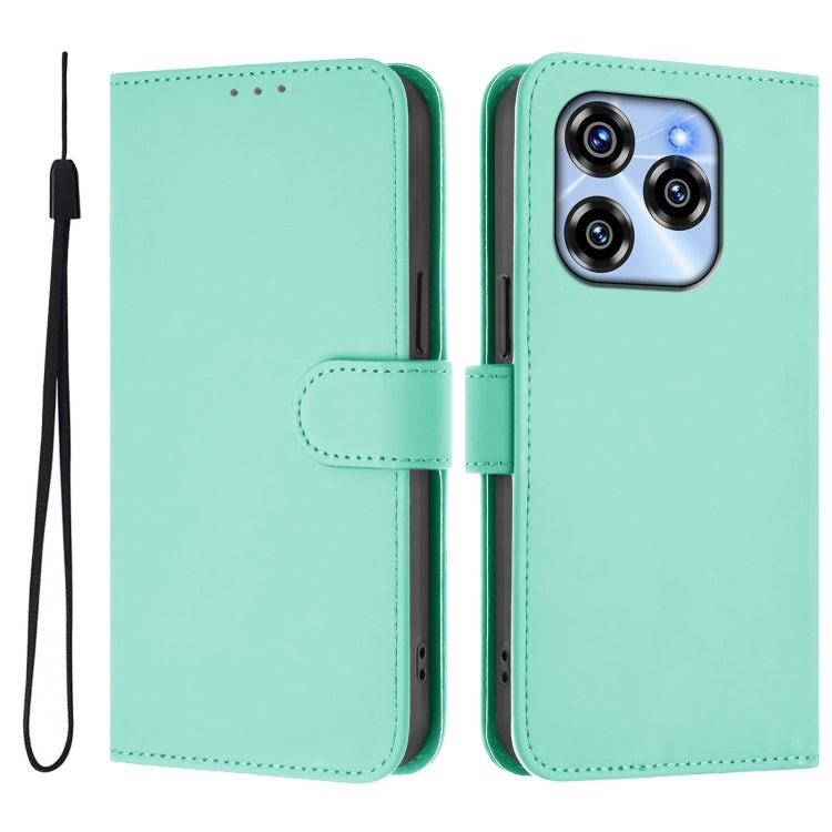 For Oukitel C50 Skin Feel Solid Color Leather Phone Case with Lanyard