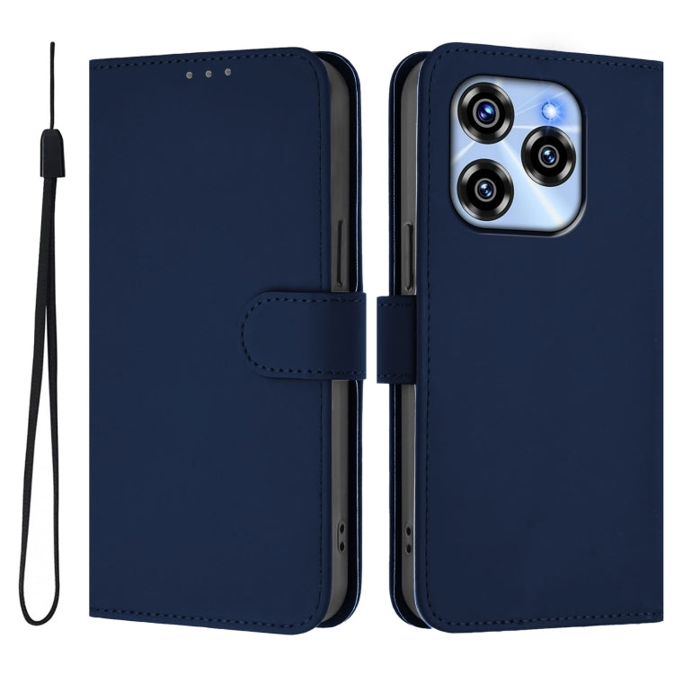 For Oukitel C50 Skin Feel Solid Color Leather Phone Case with Lanyard