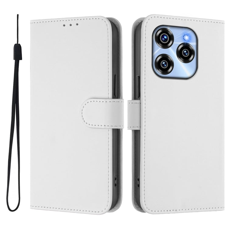 For Oukitel C50 Skin Feel Solid Color Leather Phone Case with Lanyard