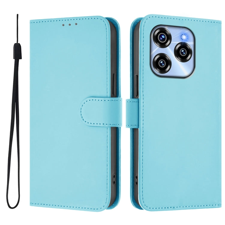 For Oukitel C50 Skin Feel Solid Color Leather Phone Case with Lanyard