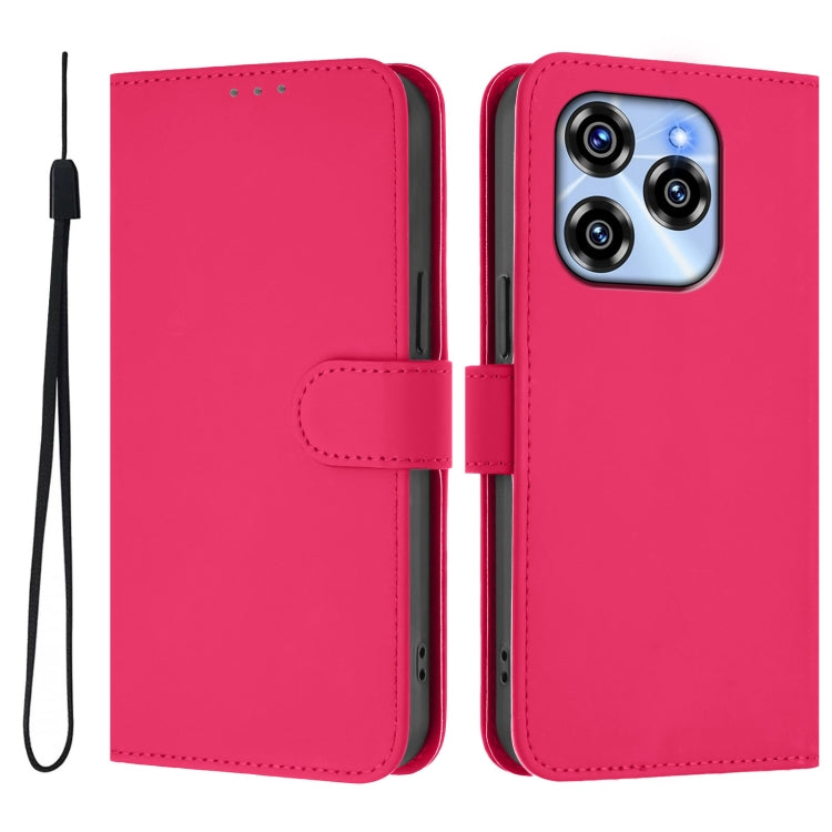 For Oukitel C50 Skin Feel Solid Color Leather Phone Case with Lanyard