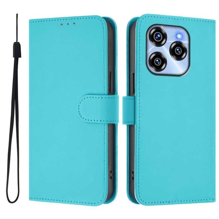 For Oukitel C50 Skin Feel Solid Color Leather Phone Case with Lanyard