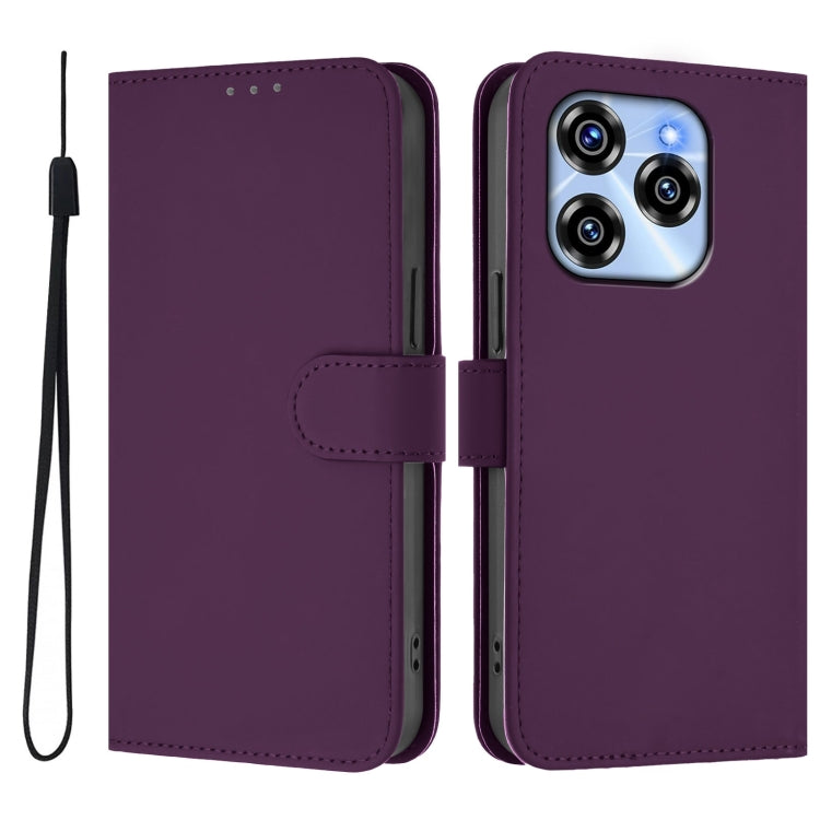 For Oukitel C50 Skin Feel Solid Color Leather Phone Case with Lanyard