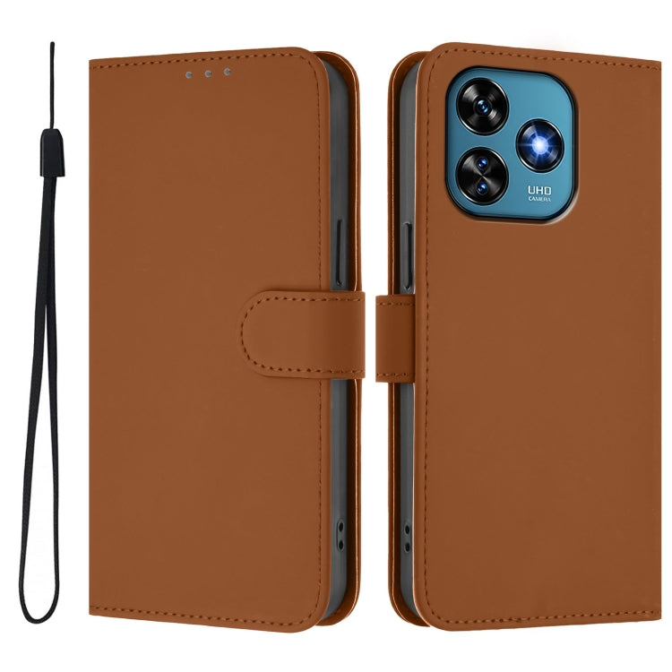 For Oukitel C51 Skin Feel Solid Color Leather Phone Case with Lanyard