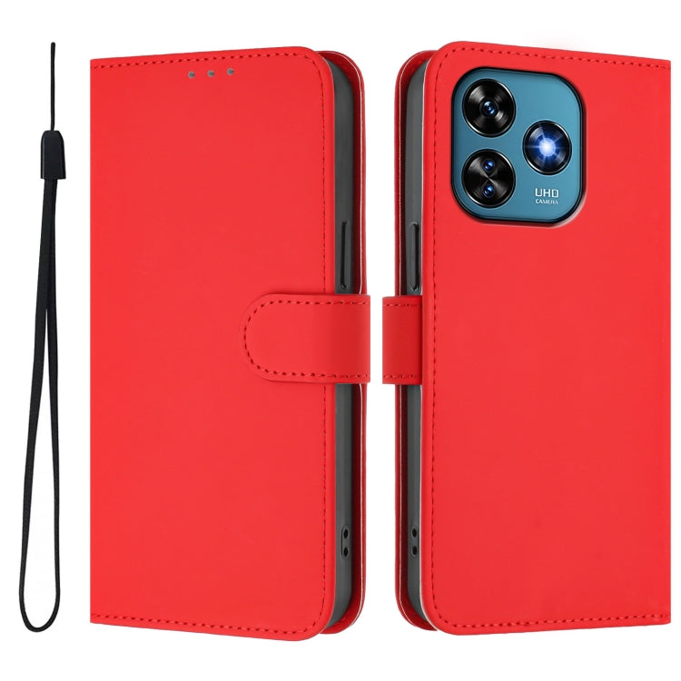 For Oukitel C51 Skin Feel Solid Color Leather Phone Case with Lanyard