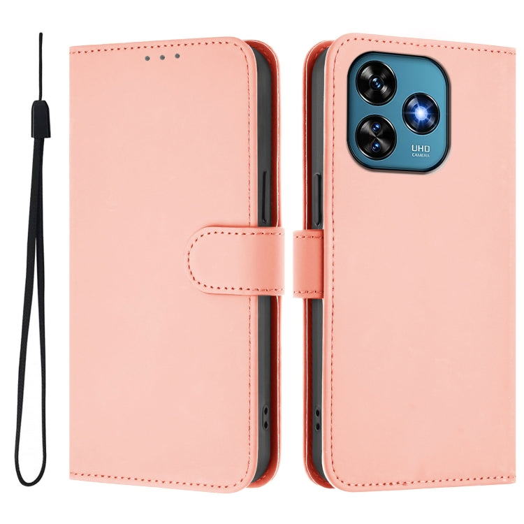 For Oukitel C51 Skin Feel Solid Color Leather Phone Case with Lanyard