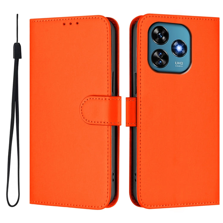 For Oukitel C51 Skin Feel Solid Color Leather Phone Case with Lanyard