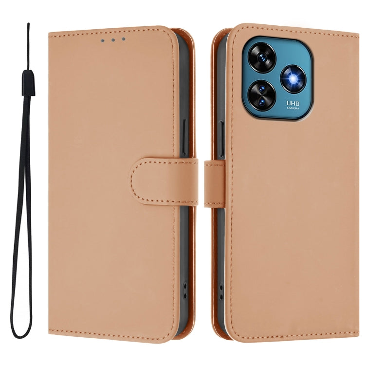 For Oukitel C51 Skin Feel Solid Color Leather Phone Case with Lanyard