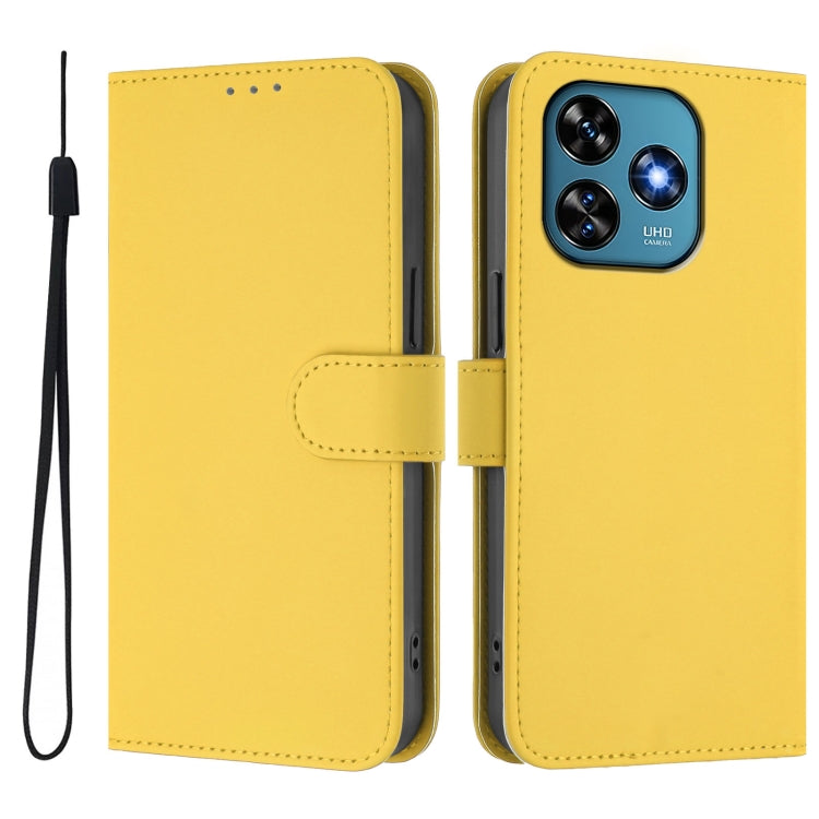 For Oukitel C51 Skin Feel Solid Color Leather Phone Case with Lanyard