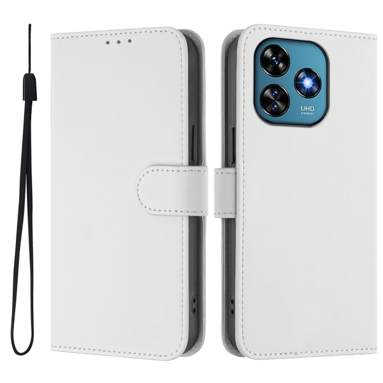 For Oukitel C51 Skin Feel Solid Color Leather Phone Case with Lanyard