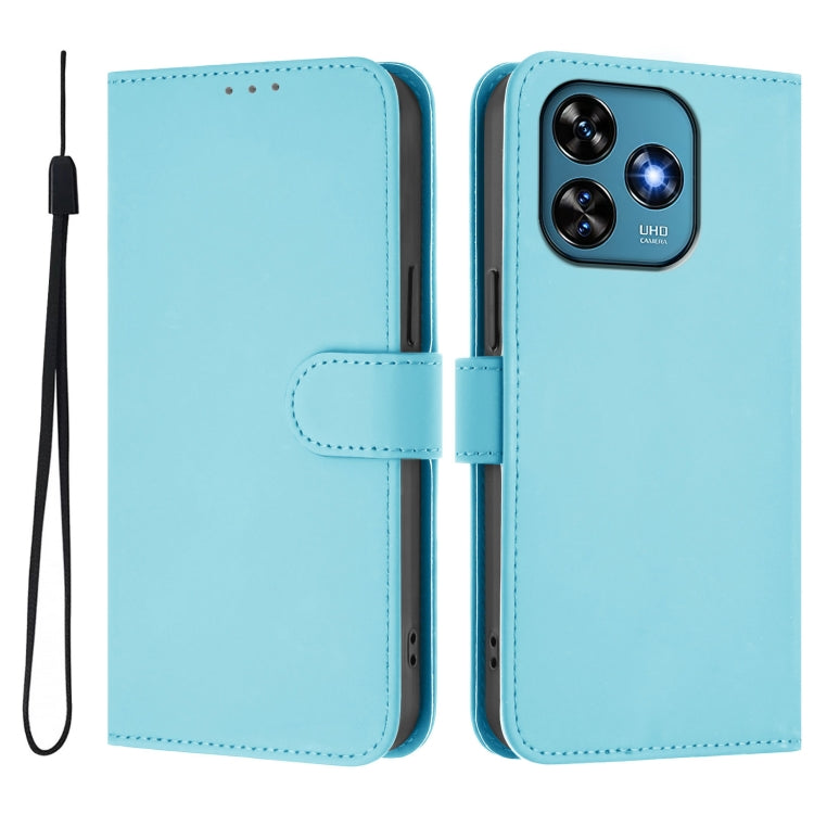 For Oukitel C51 Skin Feel Solid Color Leather Phone Case with Lanyard