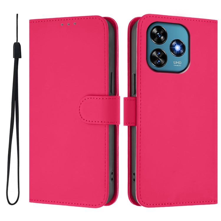 For Oukitel C51 Skin Feel Solid Color Leather Phone Case with Lanyard