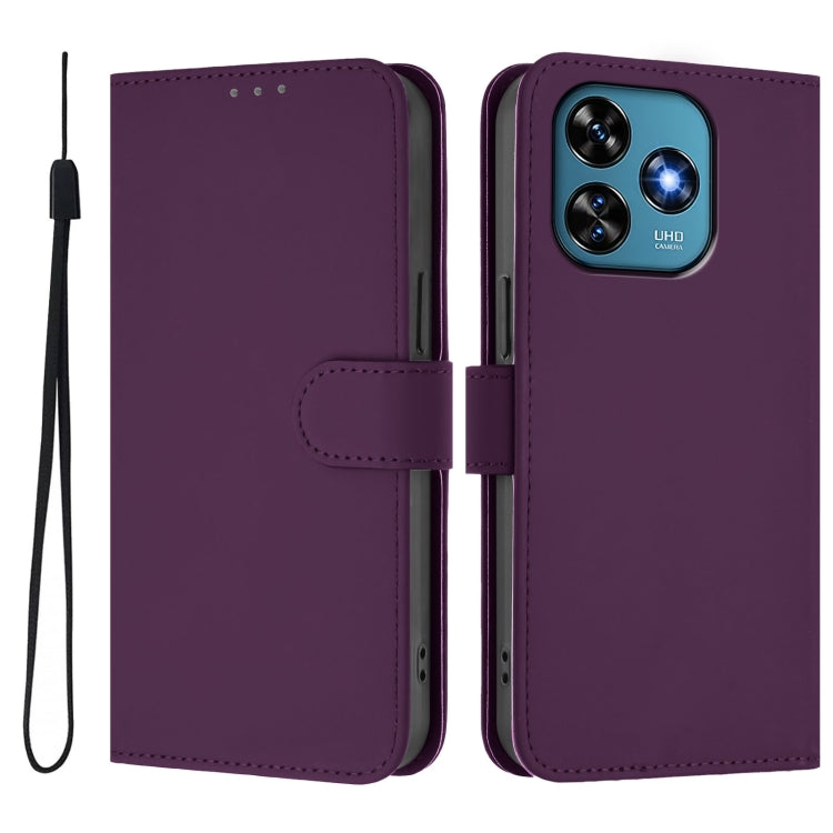 For Oukitel C51 Skin Feel Solid Color Leather Phone Case with Lanyard