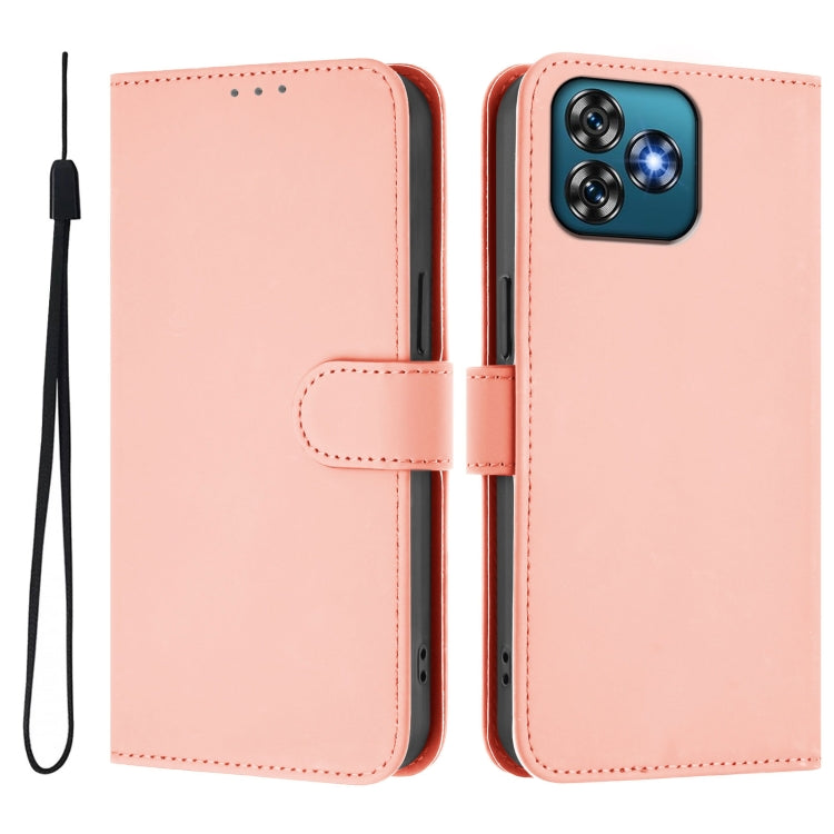 For Oukitel C53 Skin Feel Solid Color Leather Phone Case with Lanyard