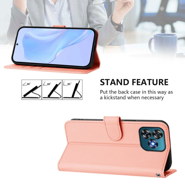 For Oukitel C53 Skin Feel Solid Color Leather Phone Case with Lanyard