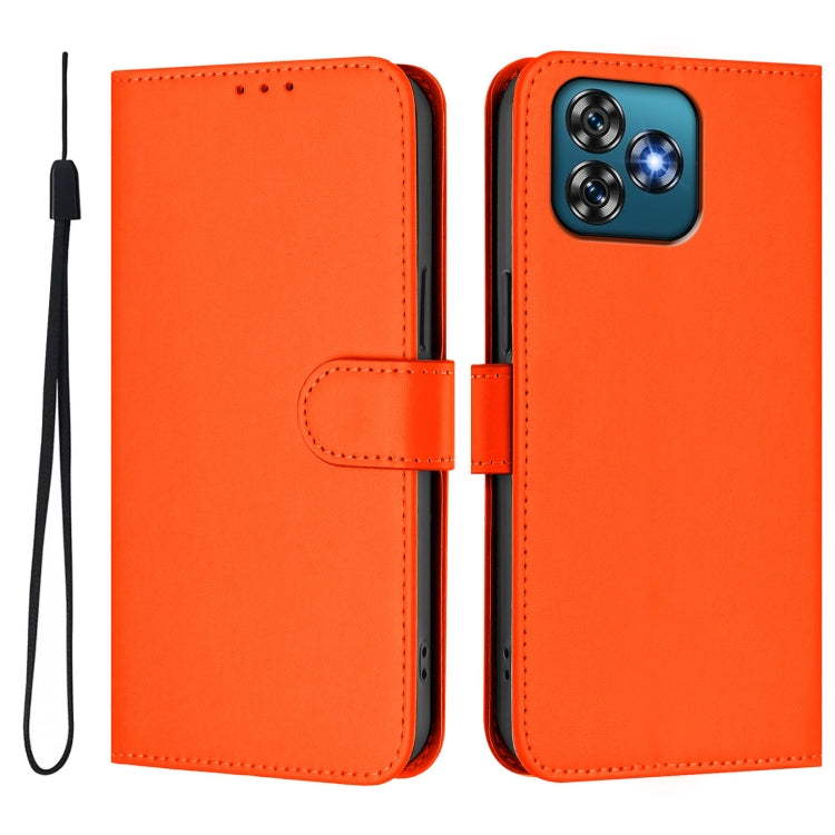 For Oukitel C53 Skin Feel Solid Color Leather Phone Case with Lanyard