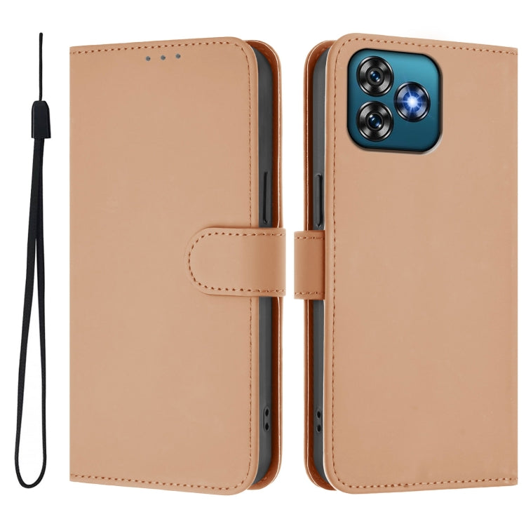 For Oukitel C53 Skin Feel Solid Color Leather Phone Case with Lanyard