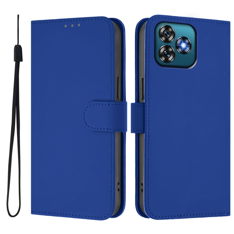 For Oukitel C53 Skin Feel Solid Color Leather Phone Case with Lanyard