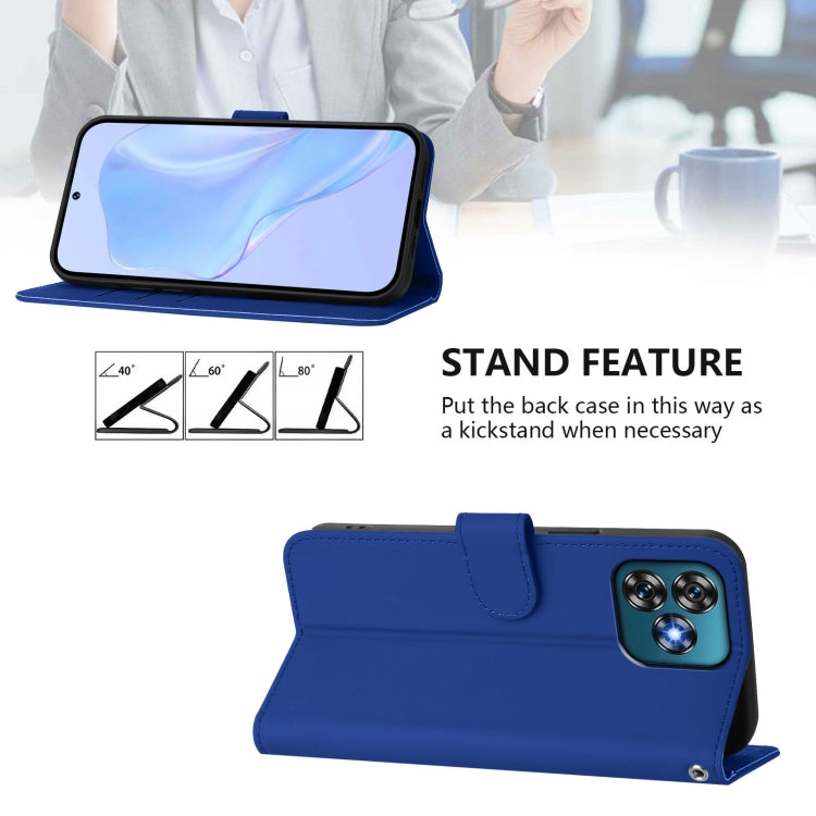 For Oukitel C53 Skin Feel Solid Color Leather Phone Case with Lanyard