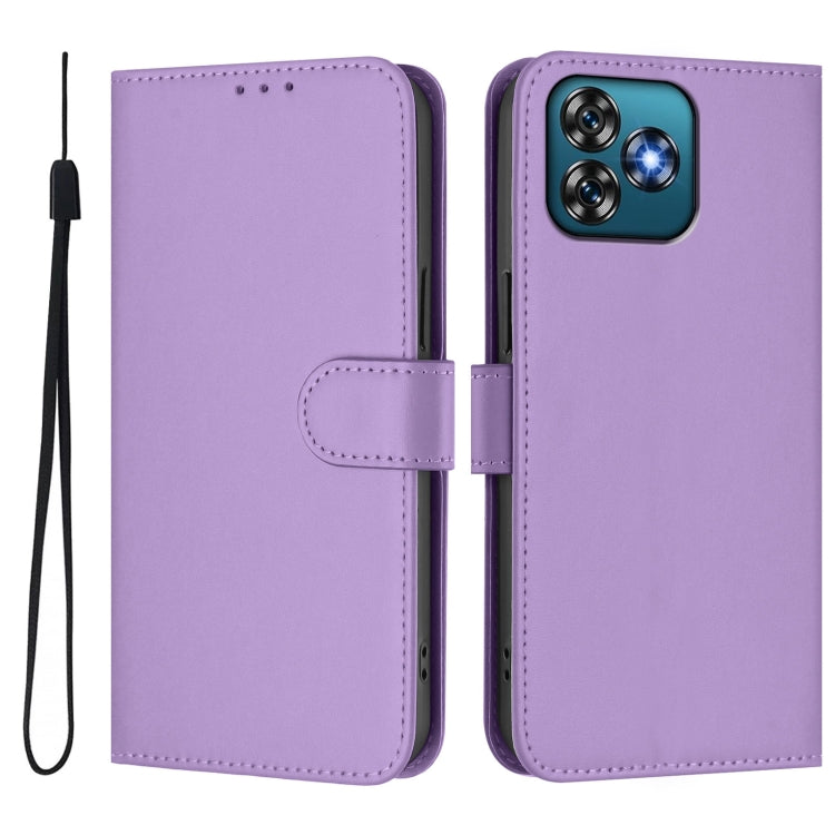 For Oukitel C53 Skin Feel Solid Color Leather Phone Case with Lanyard