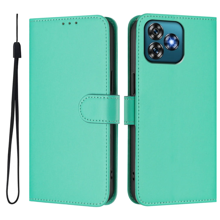 For Oukitel C53 Skin Feel Solid Color Leather Phone Case with Lanyard