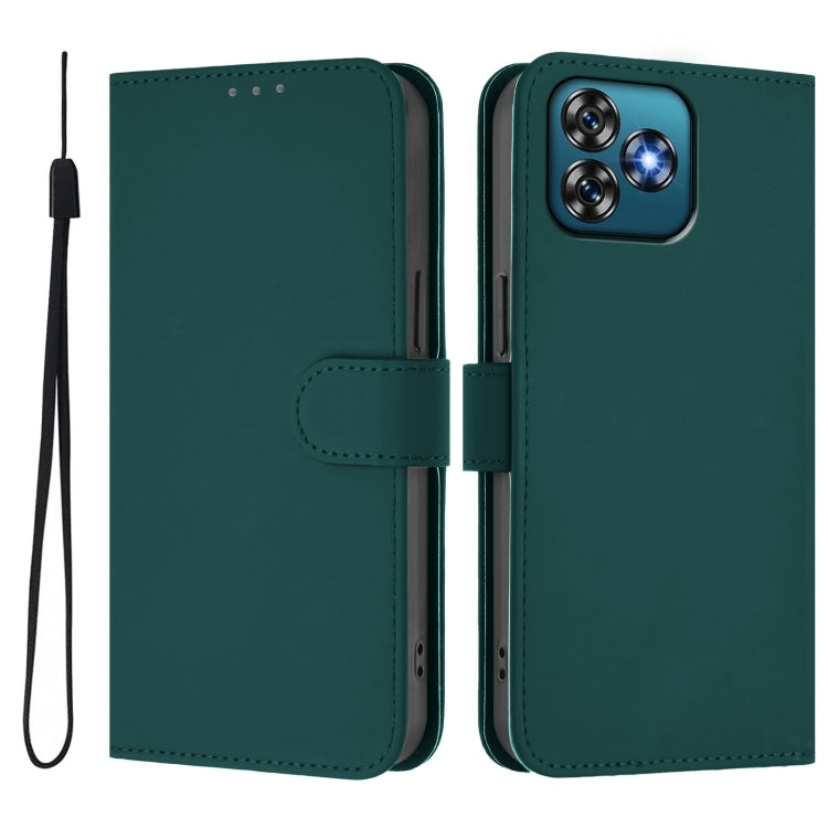 For Oukitel C53 Skin Feel Solid Color Leather Phone Case with Lanyard