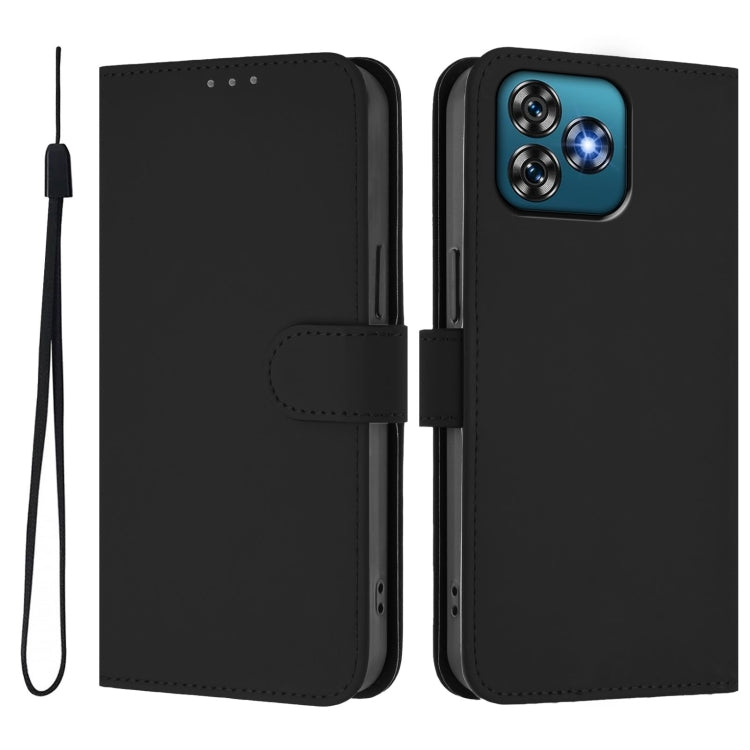 For Oukitel C53 Skin Feel Solid Color Leather Phone Case with Lanyard