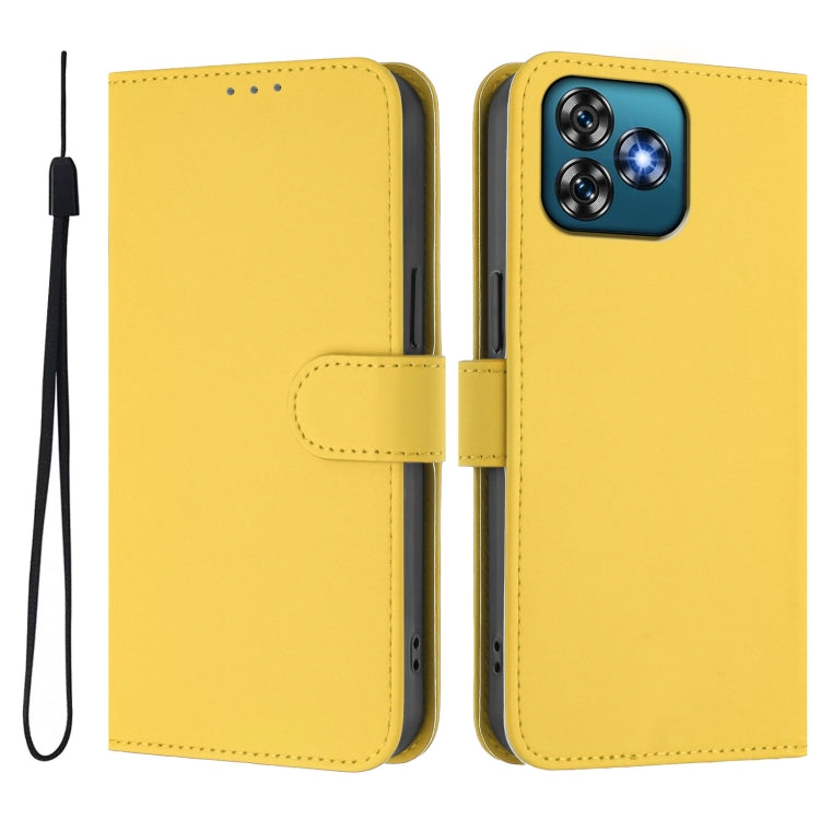 For Oukitel C53 Skin Feel Solid Color Leather Phone Case with Lanyard