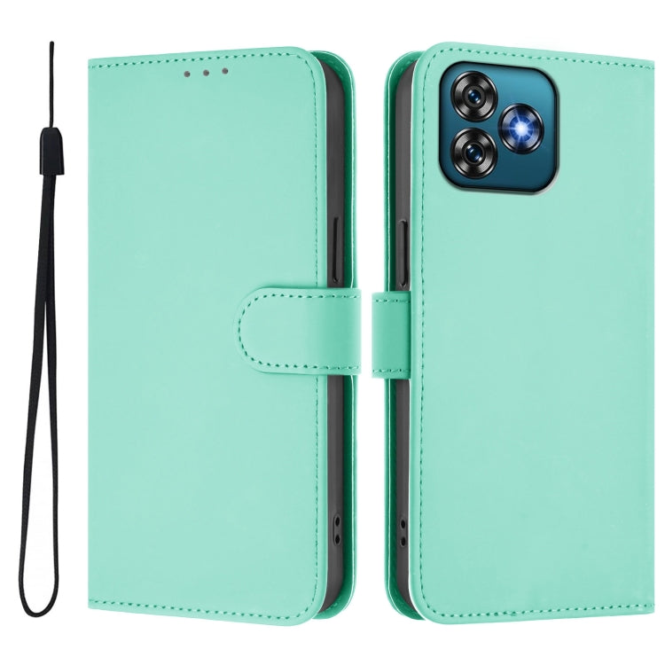 For Oukitel C53 Skin Feel Solid Color Leather Phone Case with Lanyard