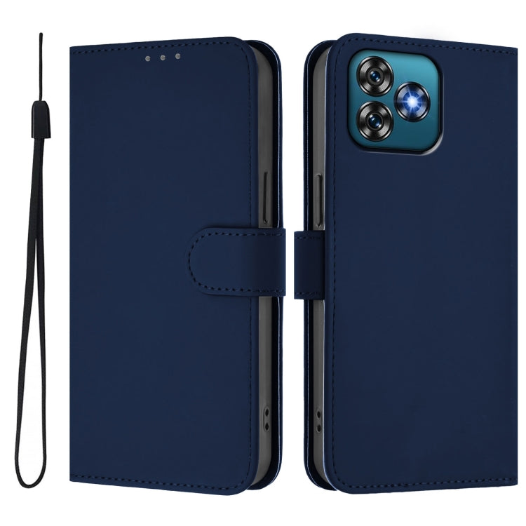 For Oukitel C53 Skin Feel Solid Color Leather Phone Case with Lanyard