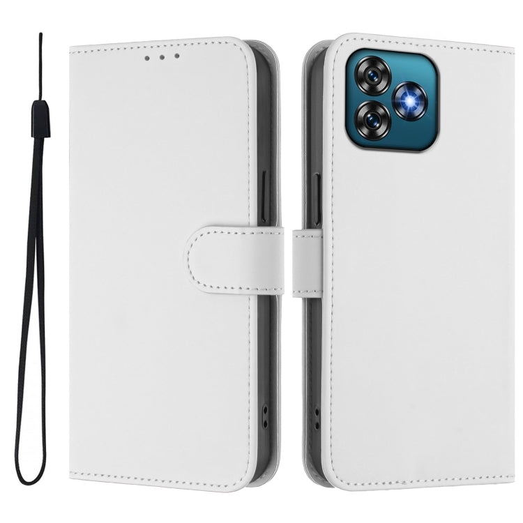 For Oukitel C53 Skin Feel Solid Color Leather Phone Case with Lanyard