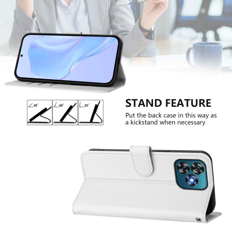 For Oukitel C53 Skin Feel Solid Color Leather Phone Case with Lanyard