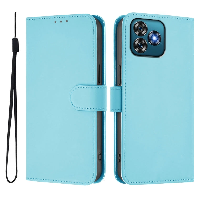 For Oukitel C53 Skin Feel Solid Color Leather Phone Case with Lanyard