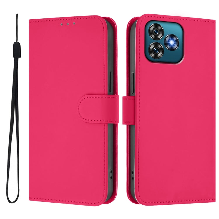 For Oukitel C53 Skin Feel Solid Color Leather Phone Case with Lanyard
