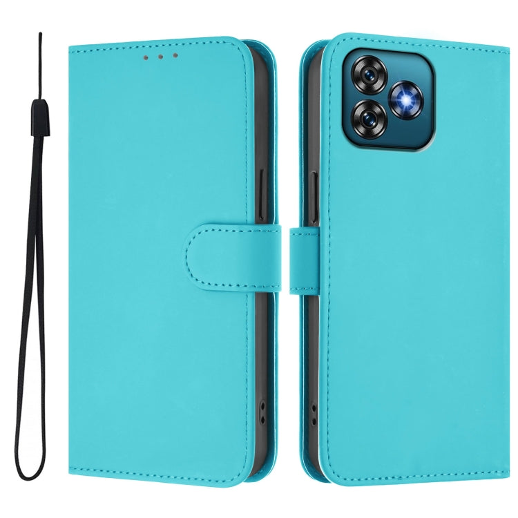 For Oukitel C53 Skin Feel Solid Color Leather Phone Case with Lanyard