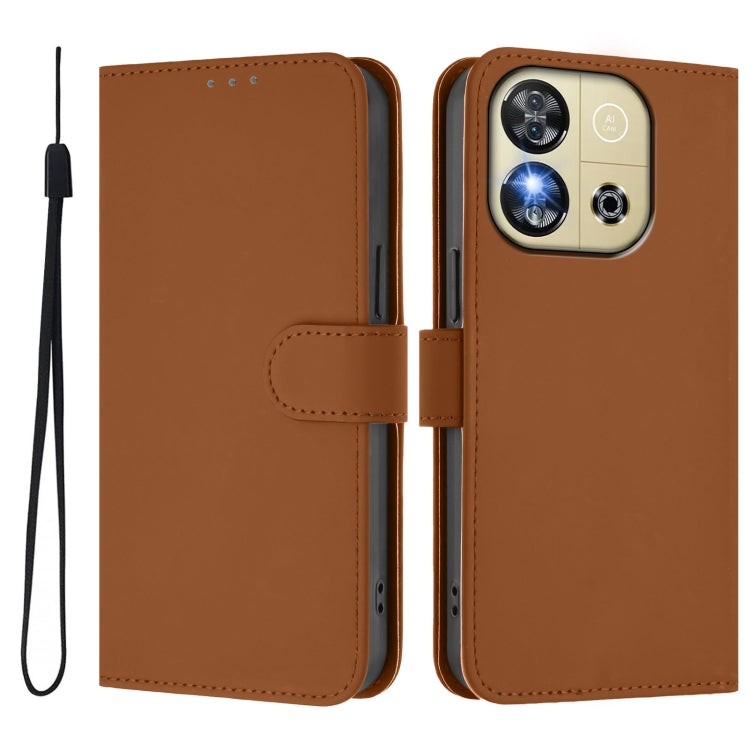 For Oukitel C57s Skin Feel Solid Color Leather Phone Case with Lanyard