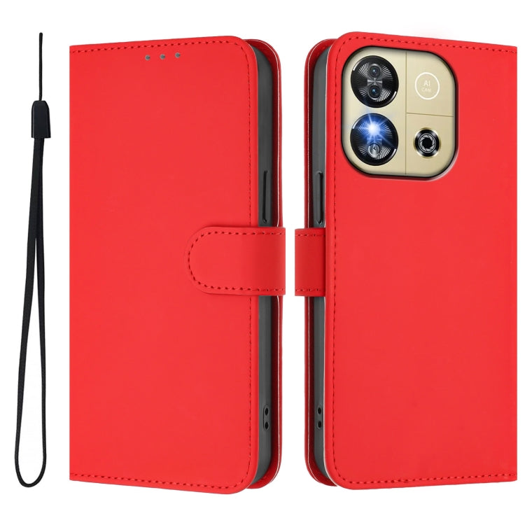 For Oukitel C57s Skin Feel Solid Color Leather Phone Case with Lanyard