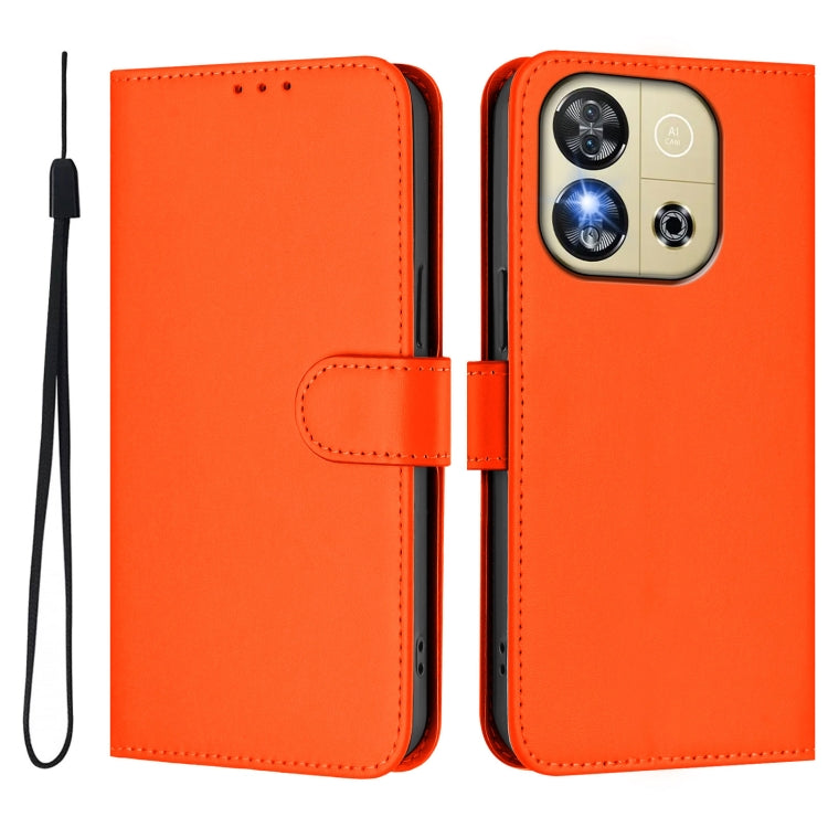 For Oukitel C57s Skin Feel Solid Color Leather Phone Case with Lanyard