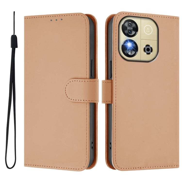 For Oukitel C57s Skin Feel Solid Color Leather Phone Case with Lanyard